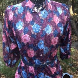 Vintage Fall BOHO 1970 Poly Peasant Blouse Blue ML